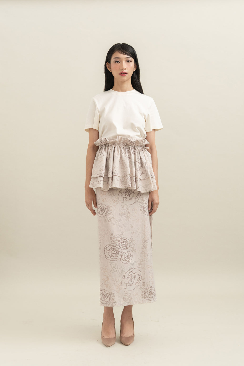 Bouquet Pattern Obi in Cream