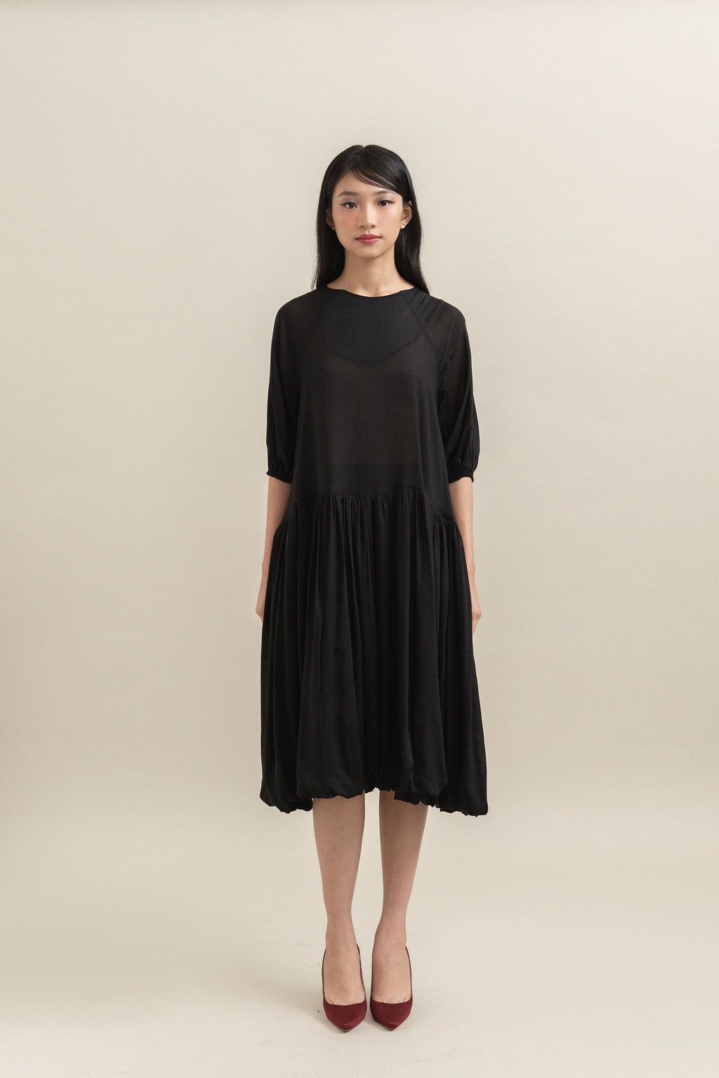 Bouquet Puff Dress in Licorice