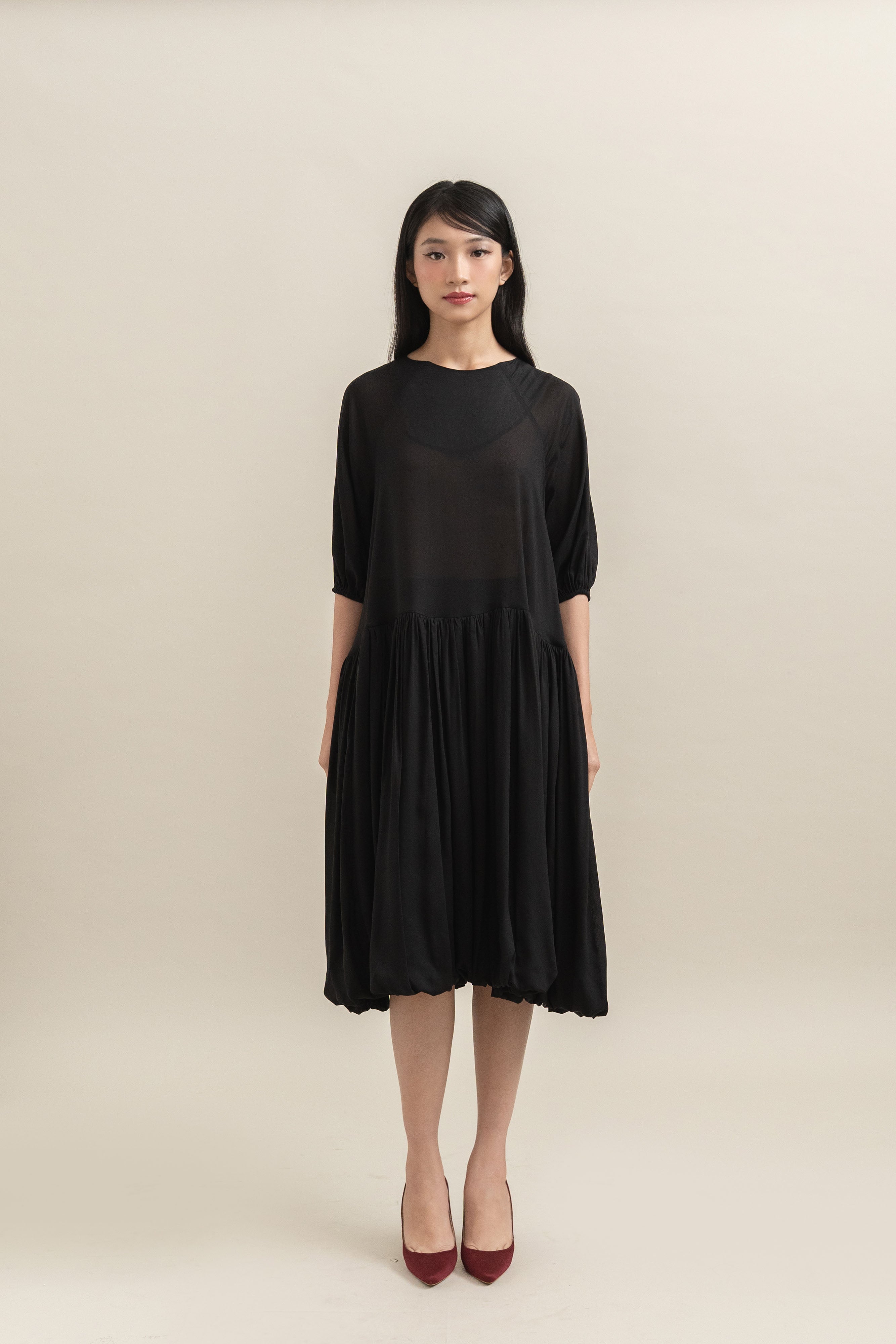 Bouquet Puff Dress in Licorice