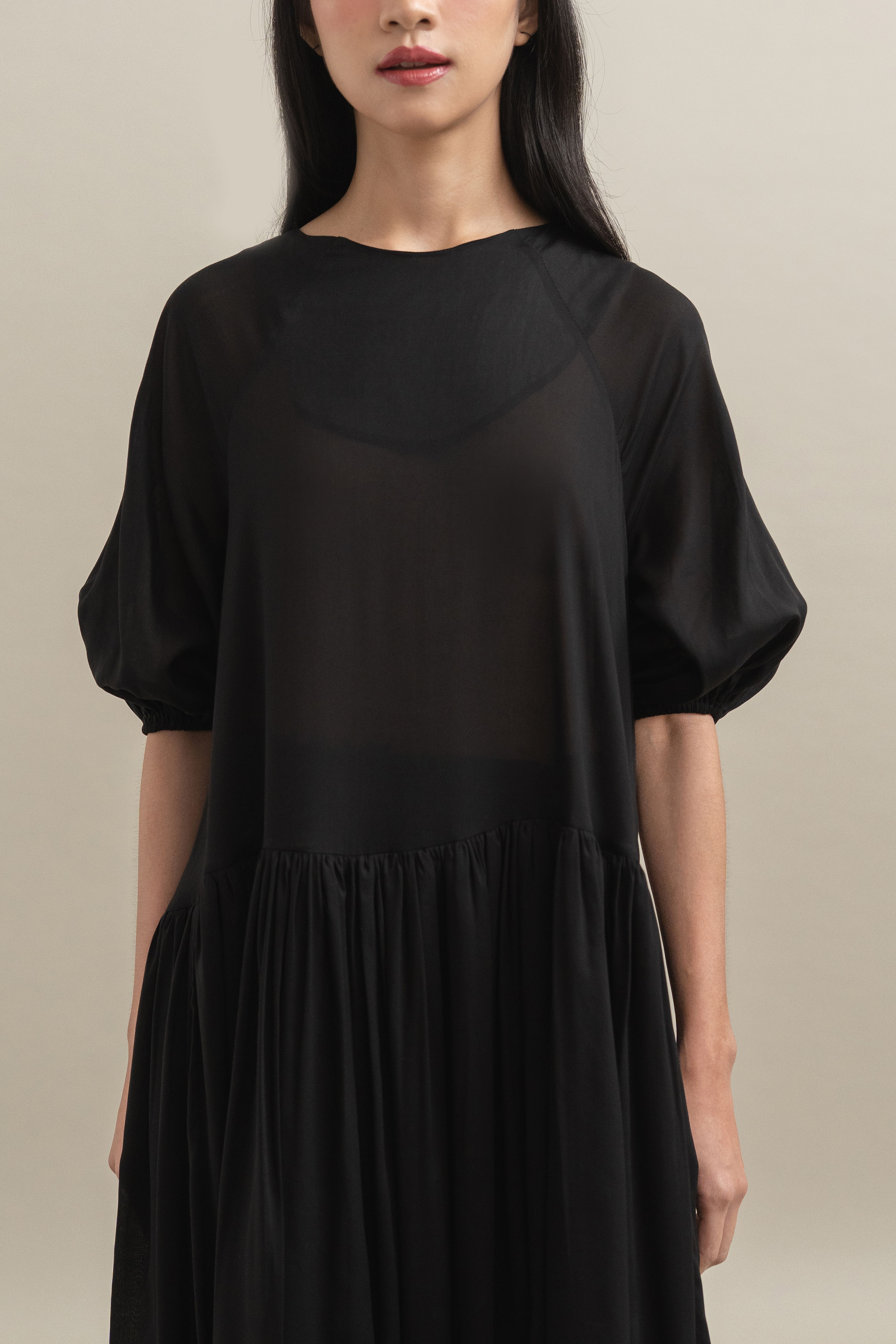 Bouquet Puff Dress in Licorice