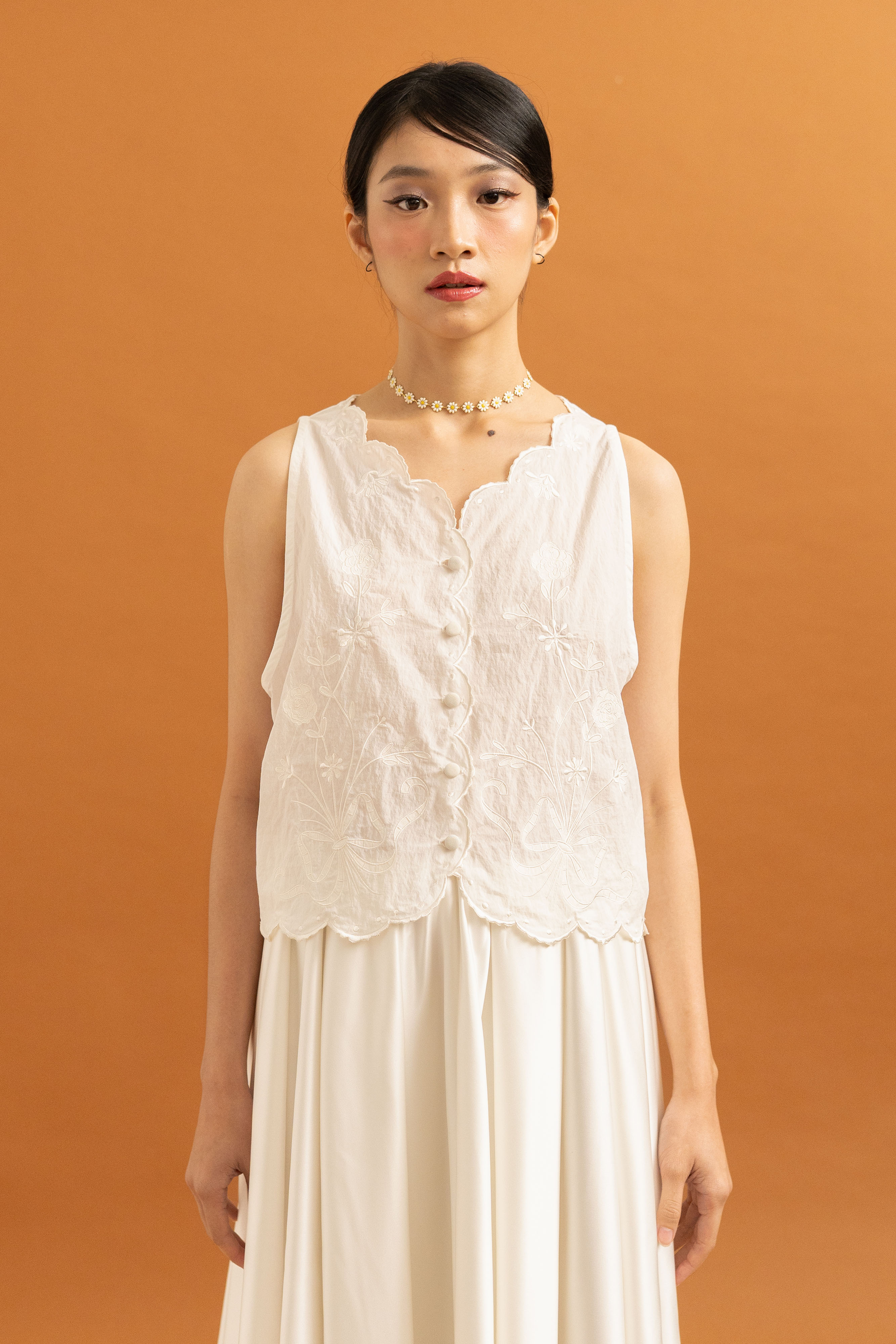 TM Embroidery Bloom Vest in Buttermilk