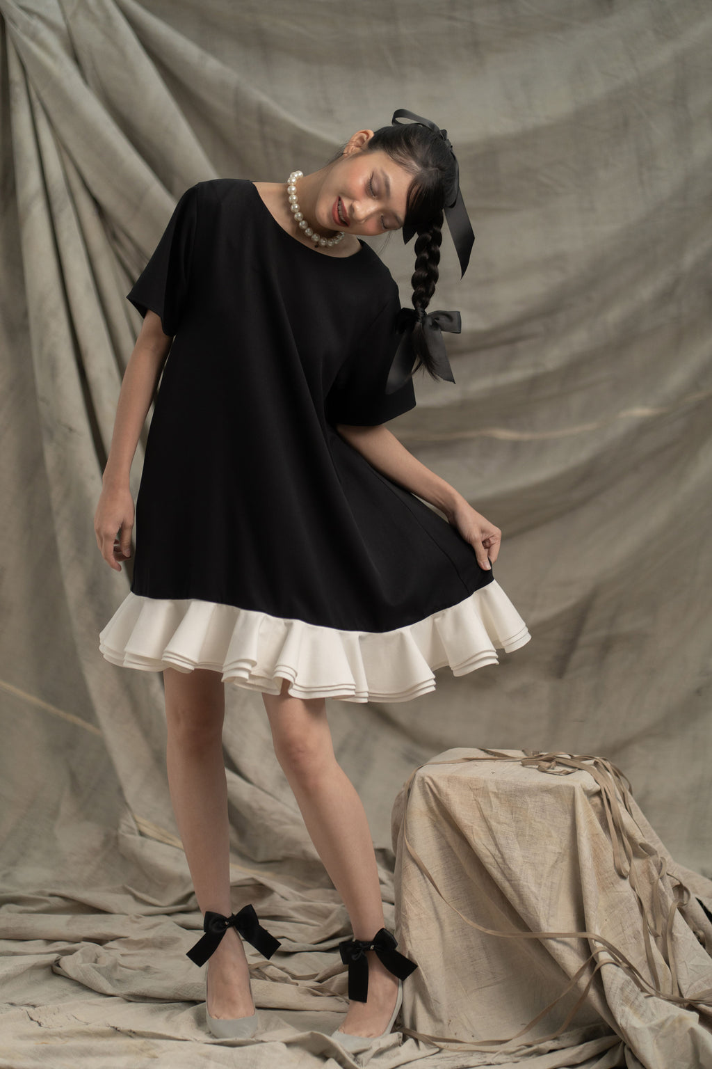 Bouquet Ruffle Dress in Licorice