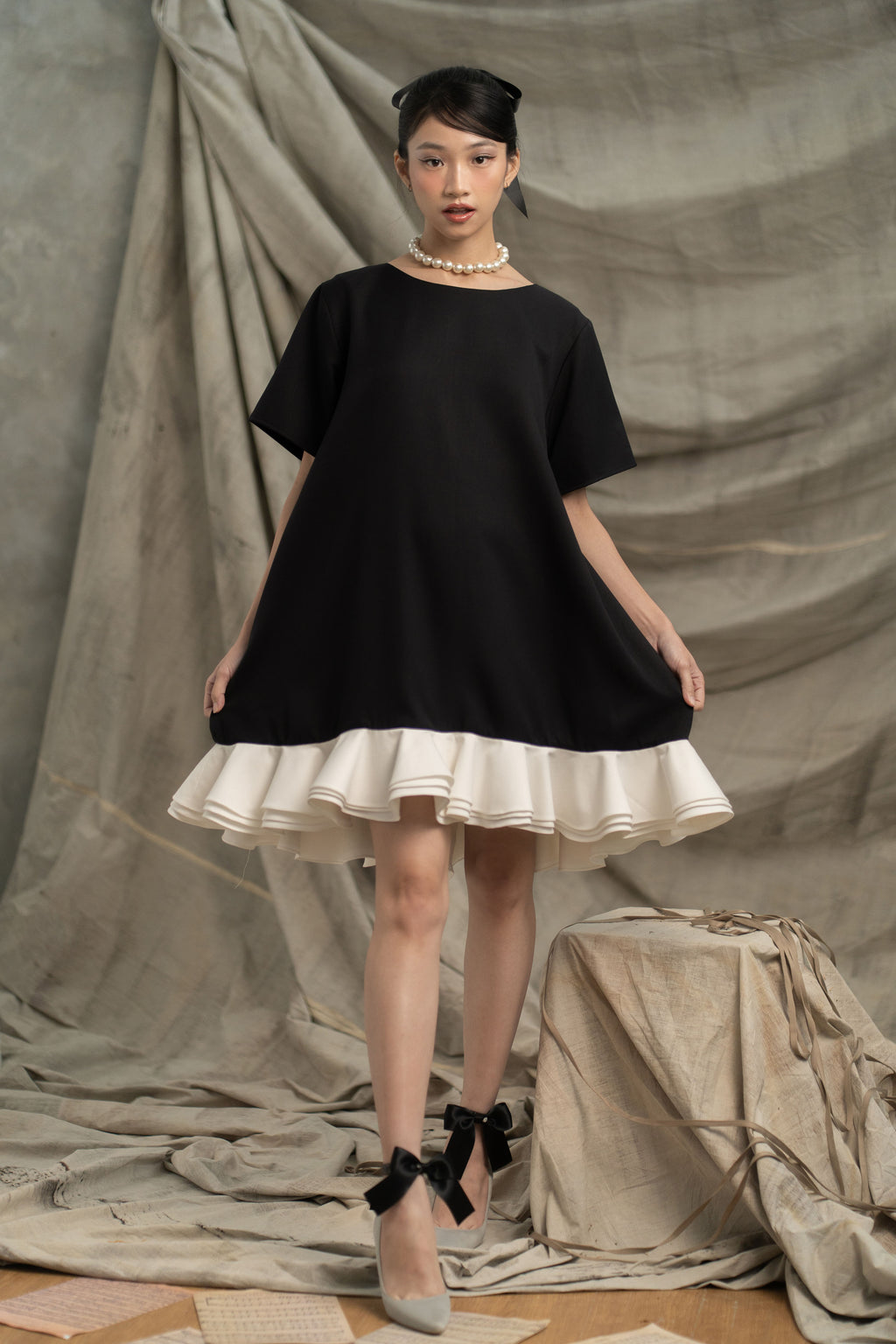 Bouquet Ruffle Dress in Licorice