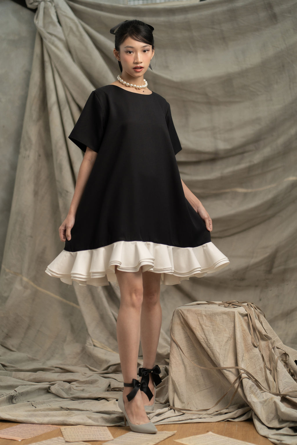 Bouquet Ruffle Dress in Licorice