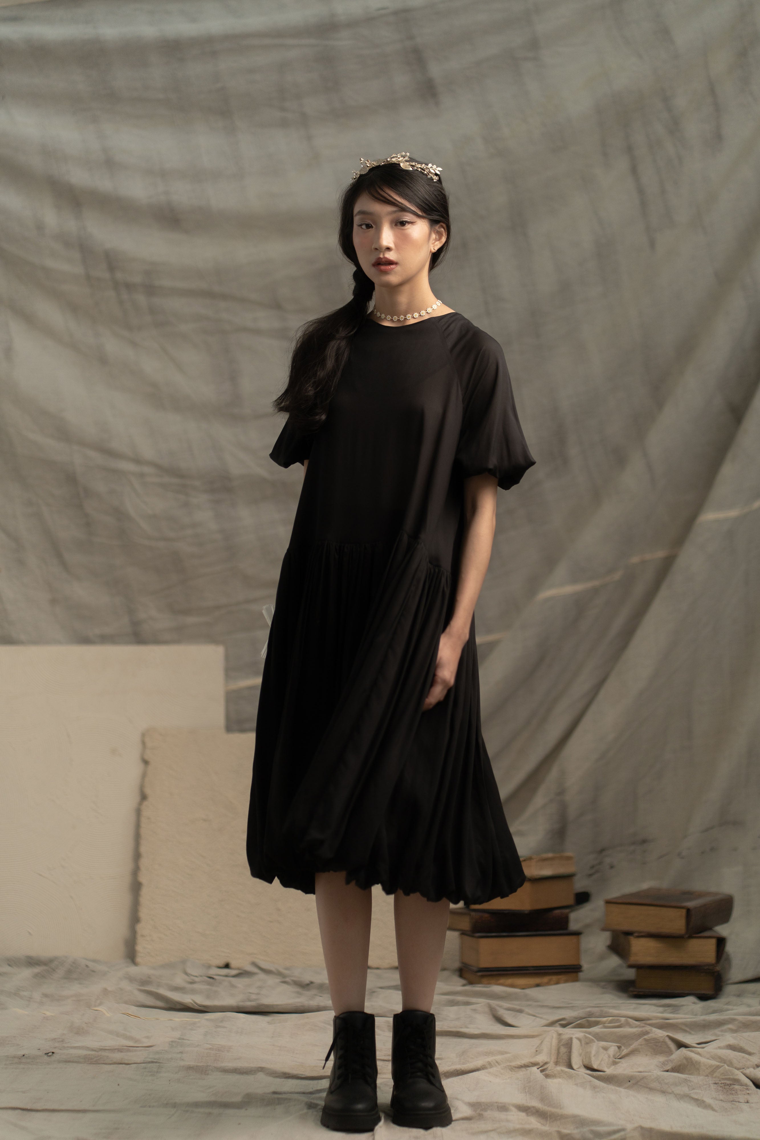 Bouquet Puff Dress in Licorice