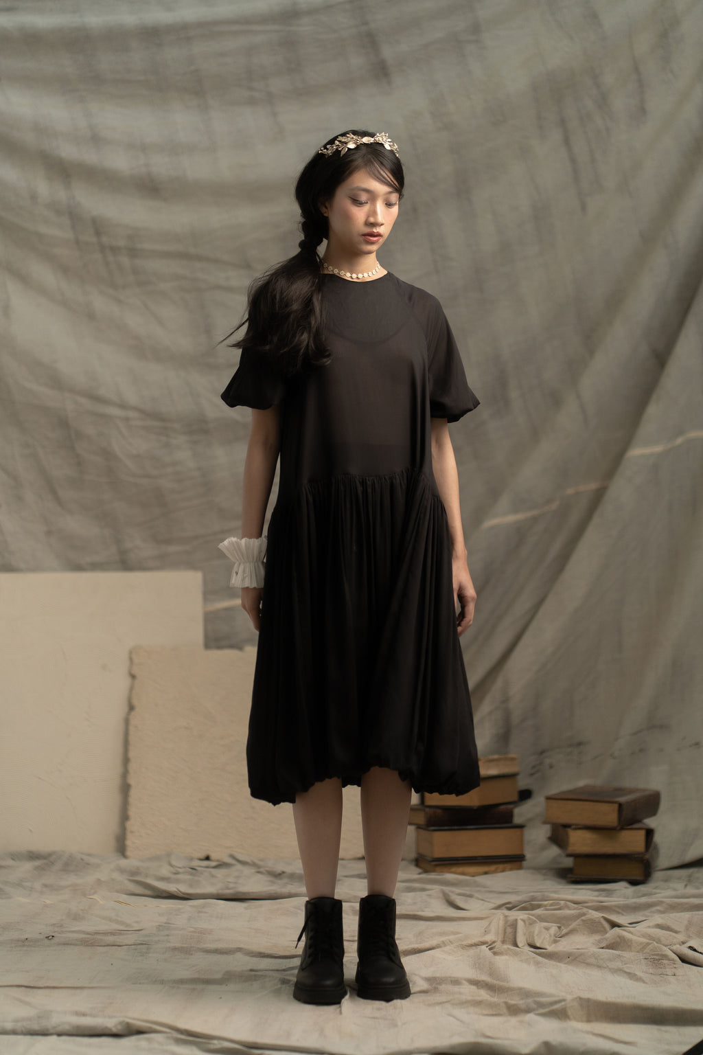 Bouquet Puff Dress in Licorice