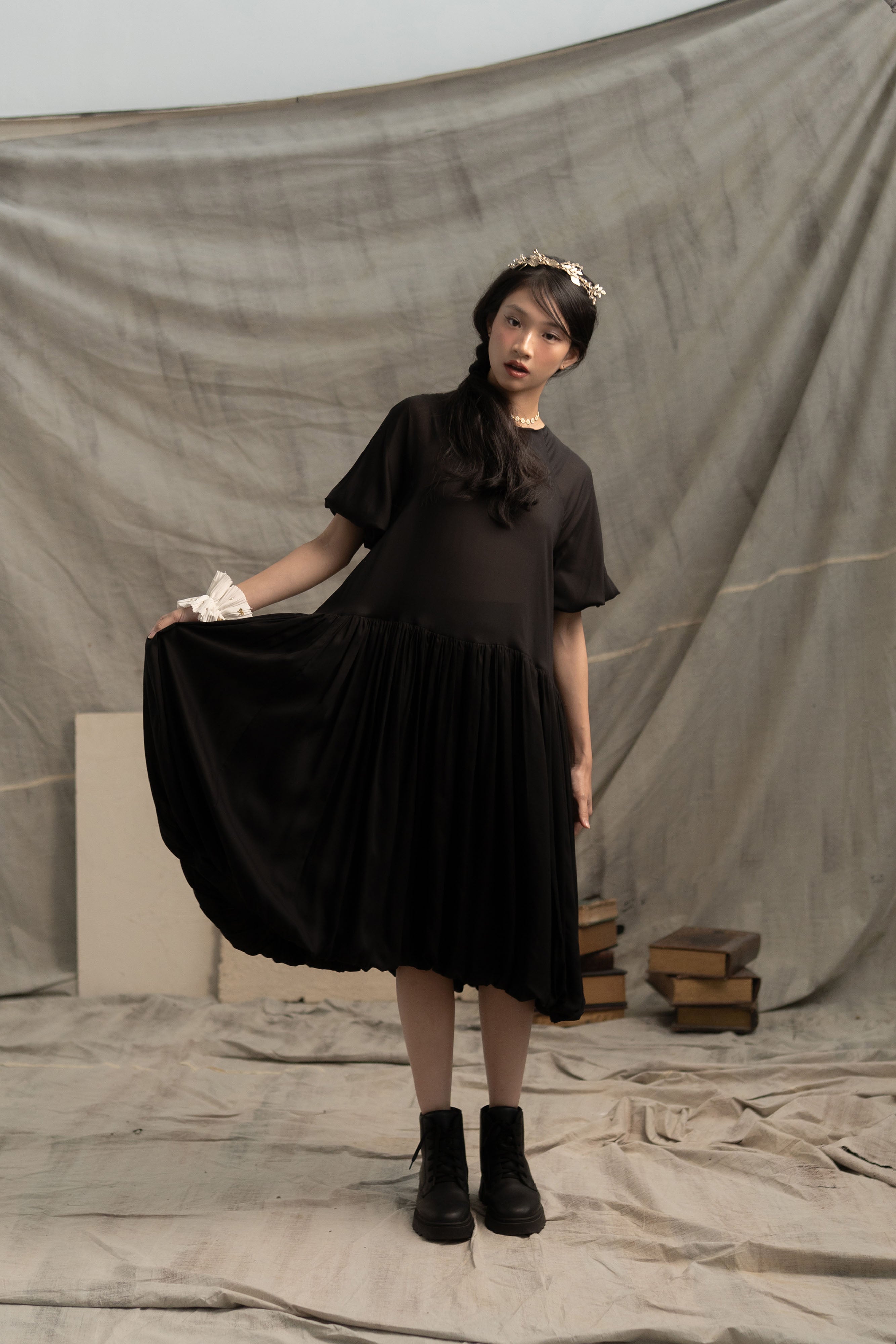 Bouquet Puff Dress in Licorice