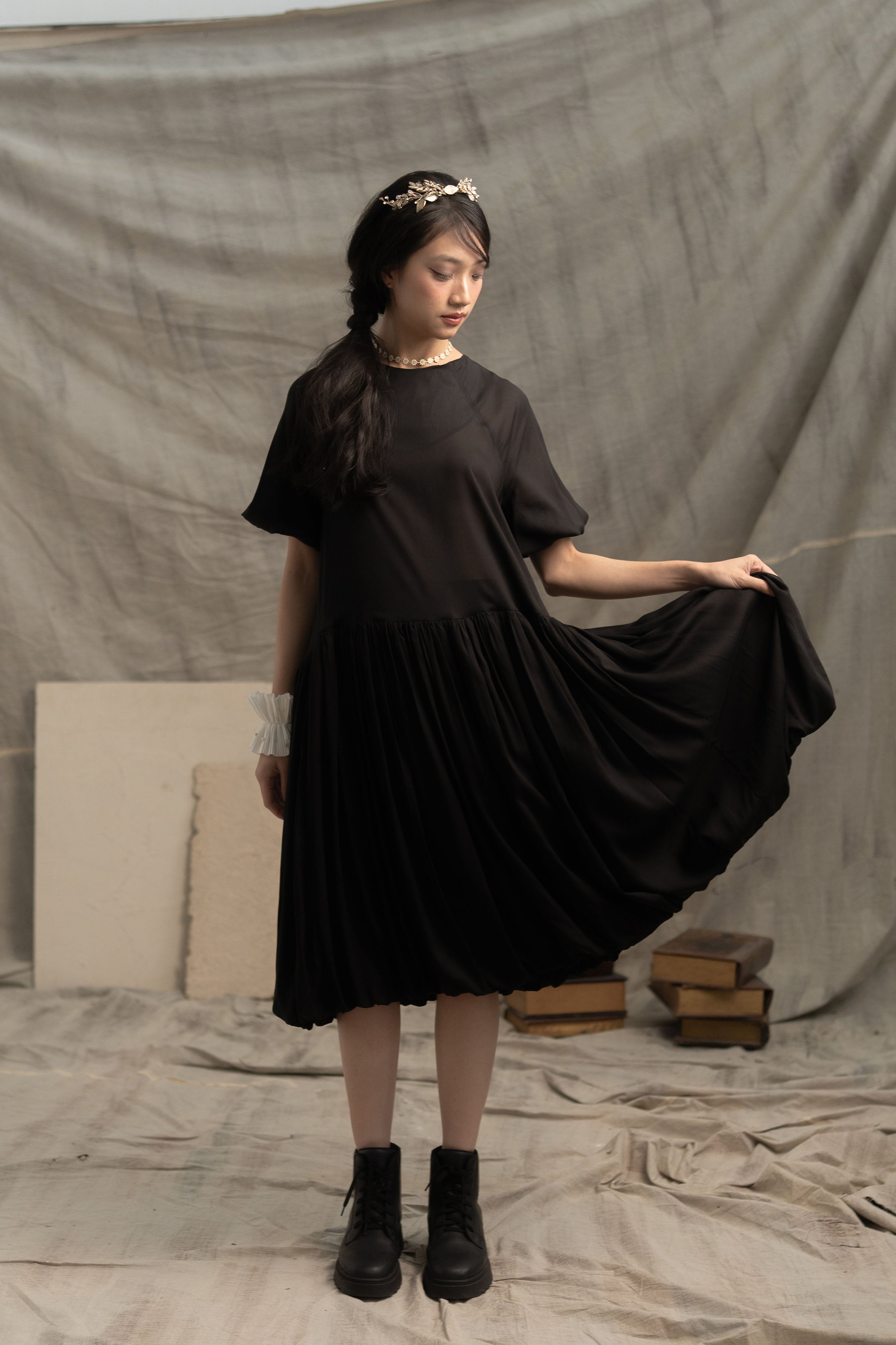 Bouquet Puff Dress in Licorice