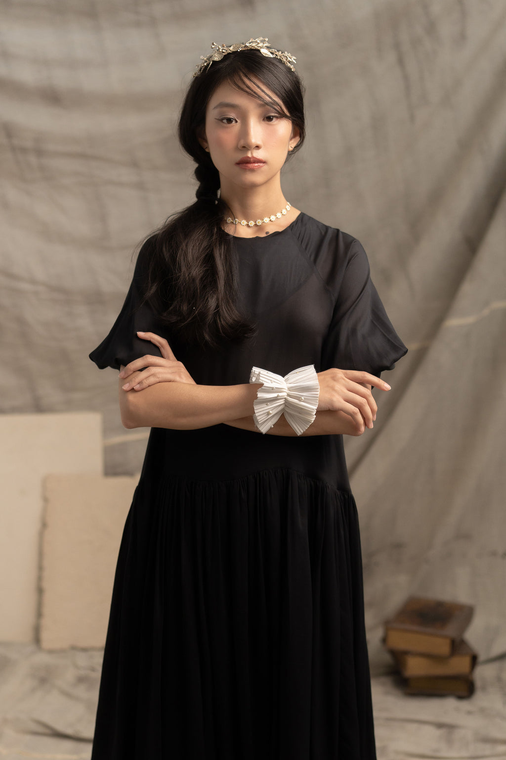 Bouquet Puff Dress in Licorice