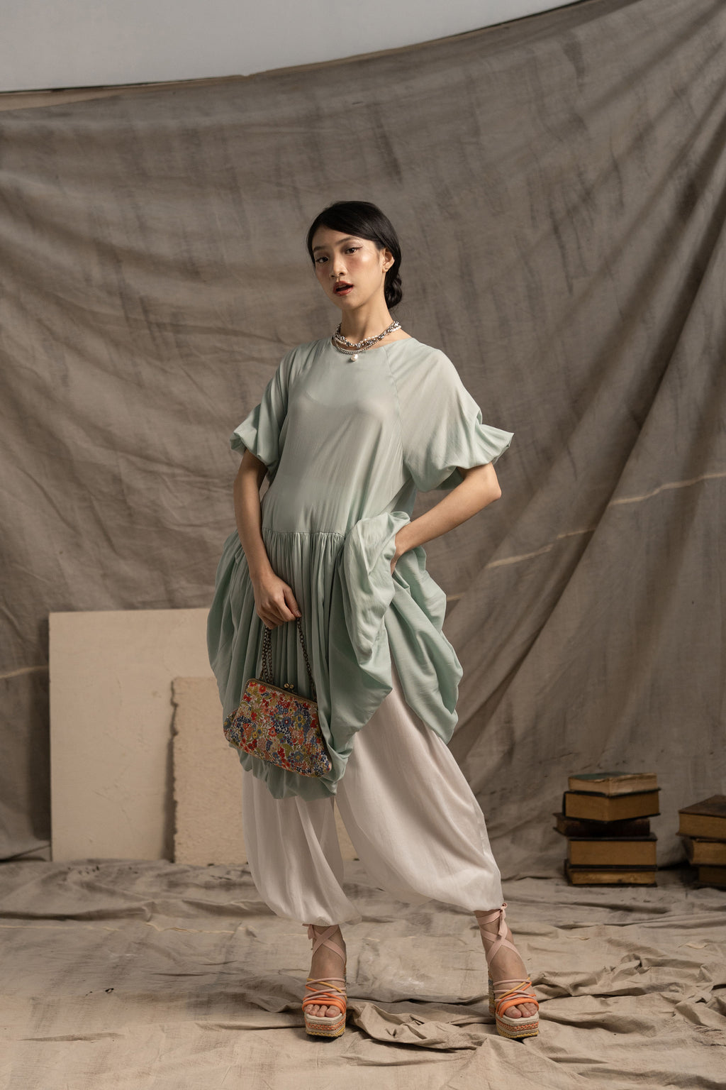 Bouquet Puff Dress in Mint