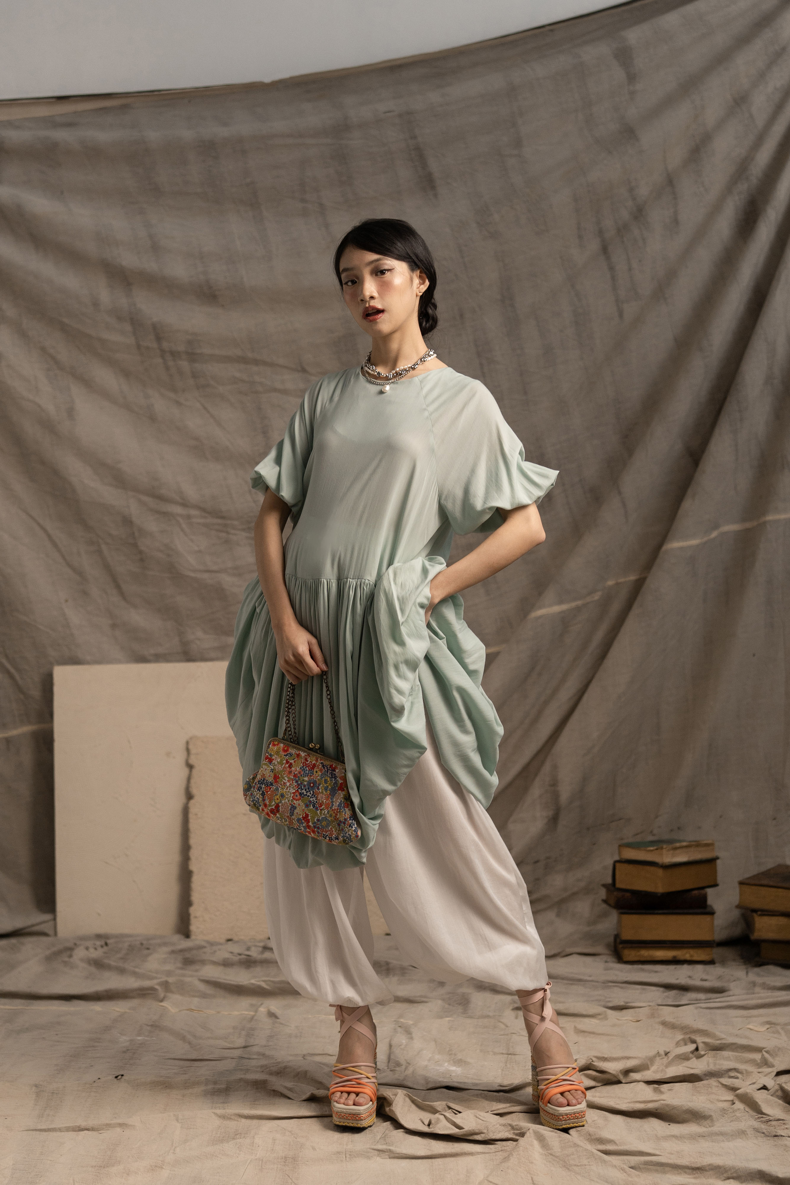 Bouquet Puff Dress in Mint