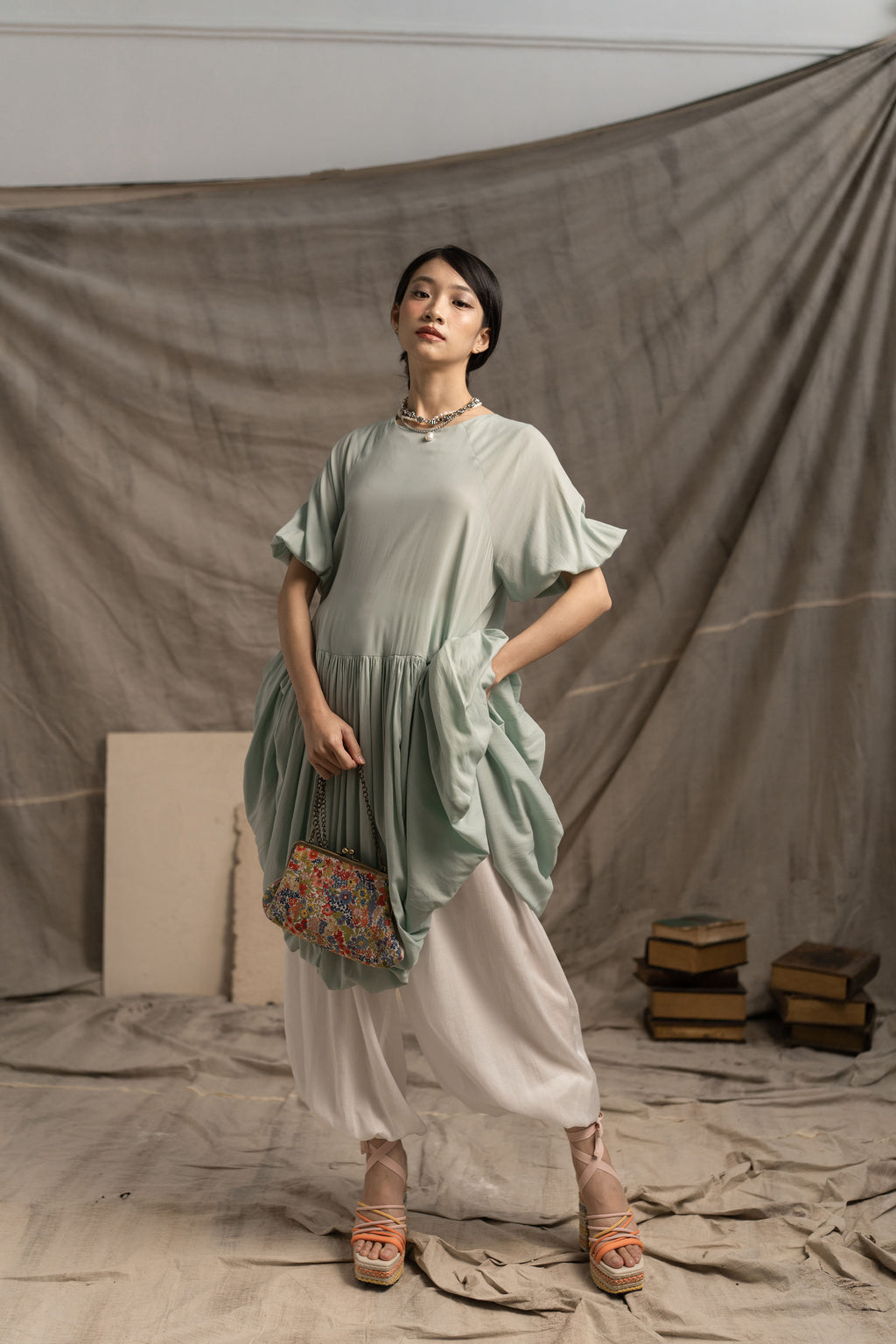 Bouquet Puff Dress in Mint