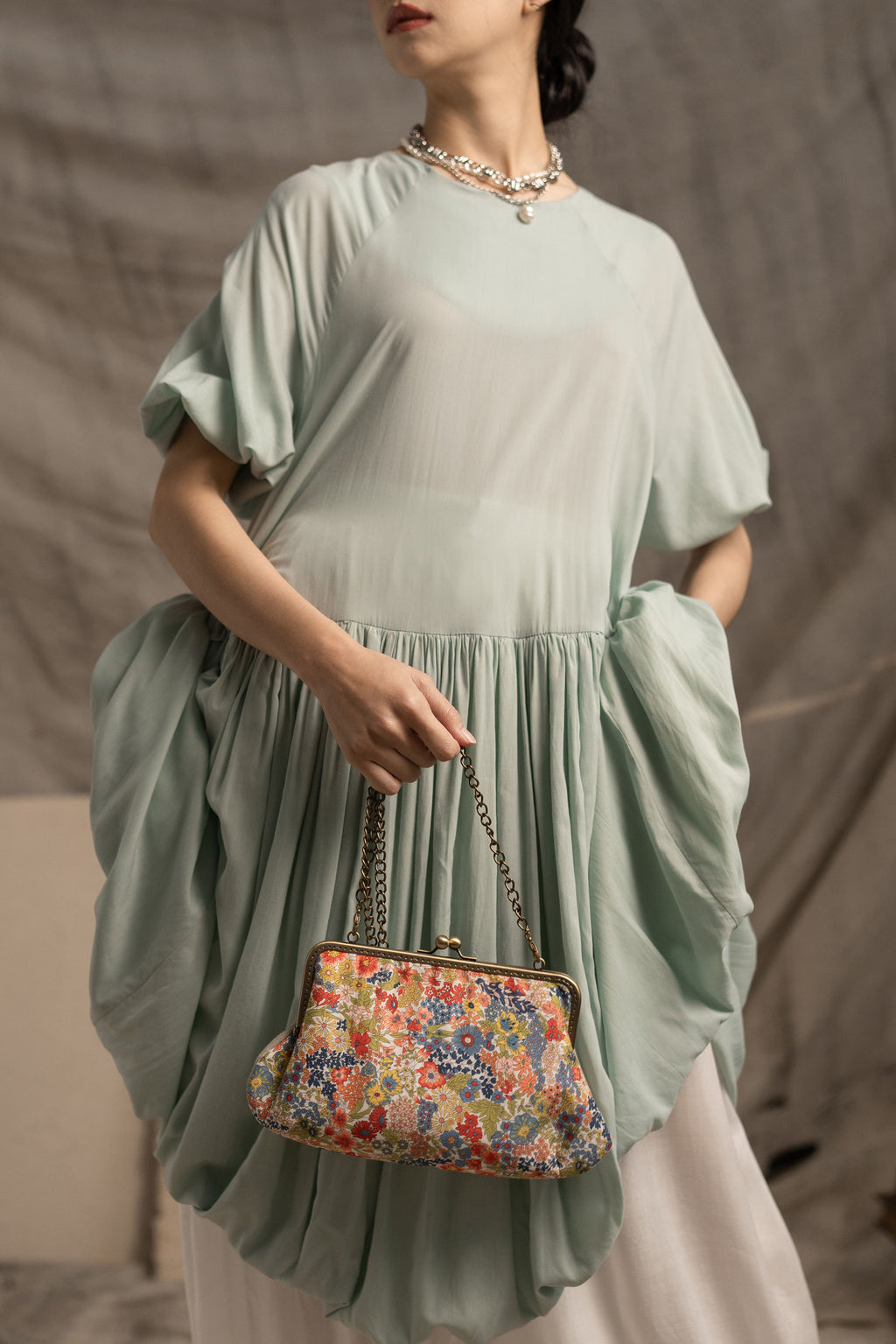 Bouquet Puff Dress in Mint