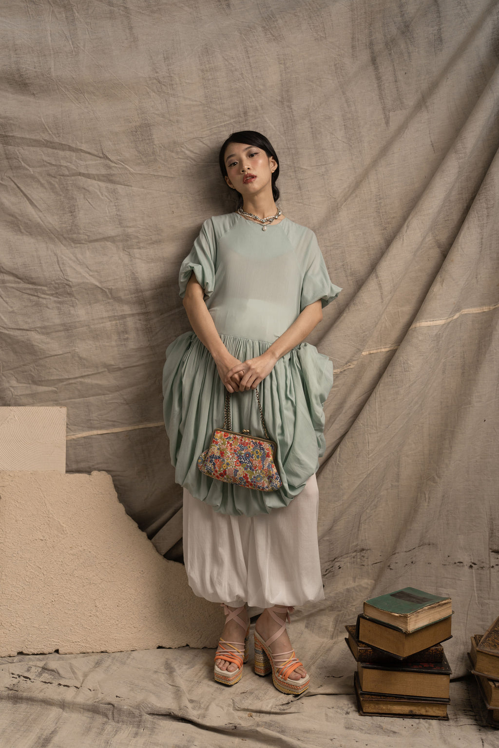 Bouquet Puff Dress in Mint