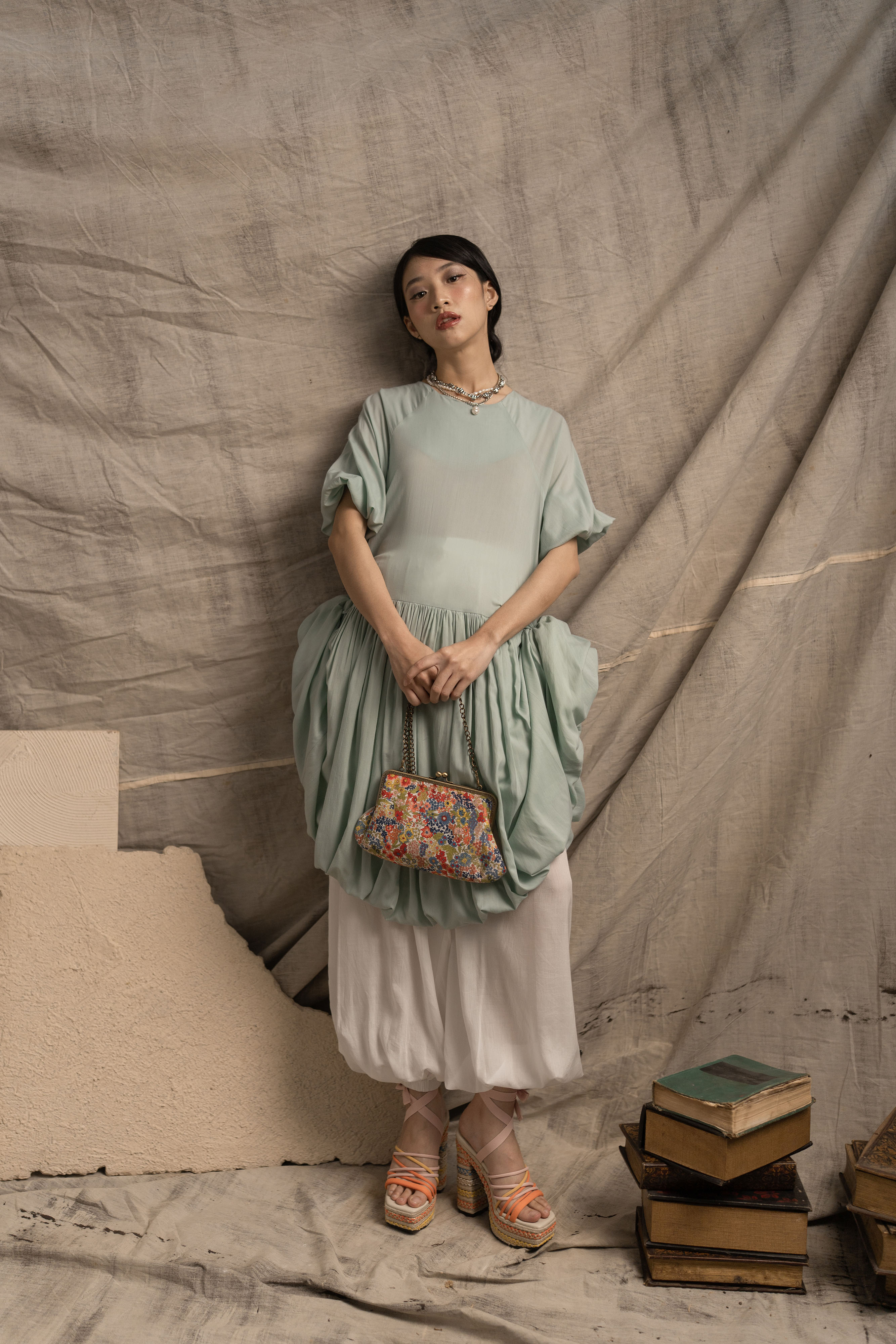 Bouquet Puff Dress in Mint