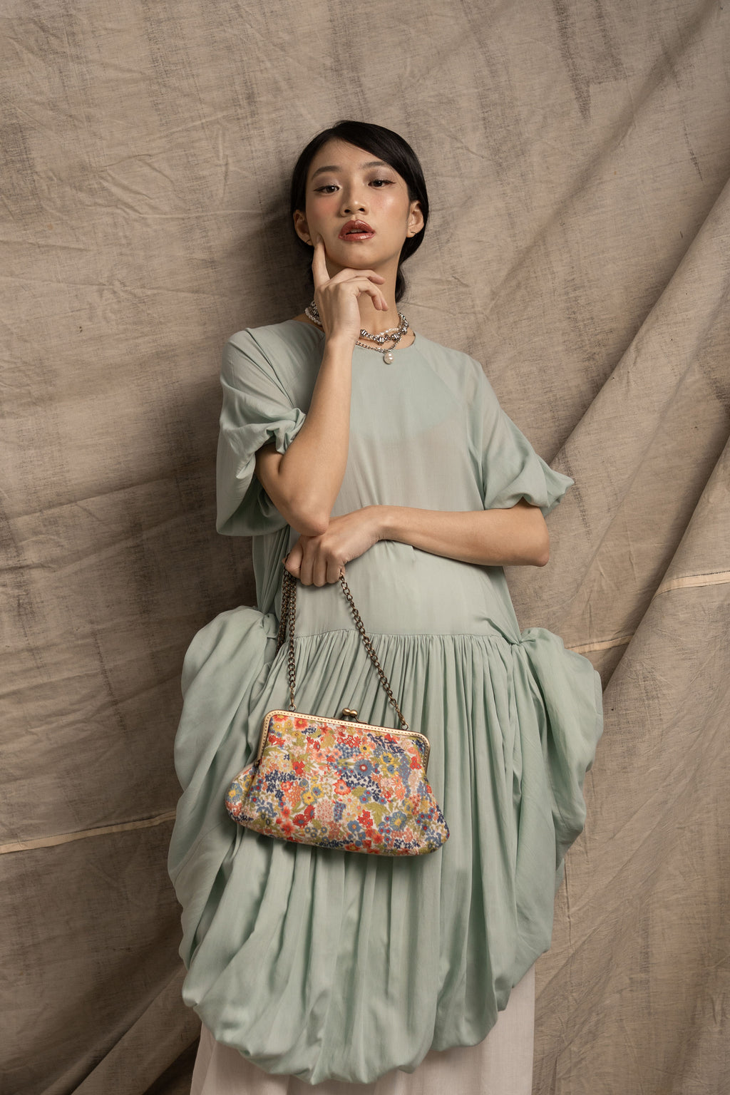 Bouquet Puff Dress in Mint