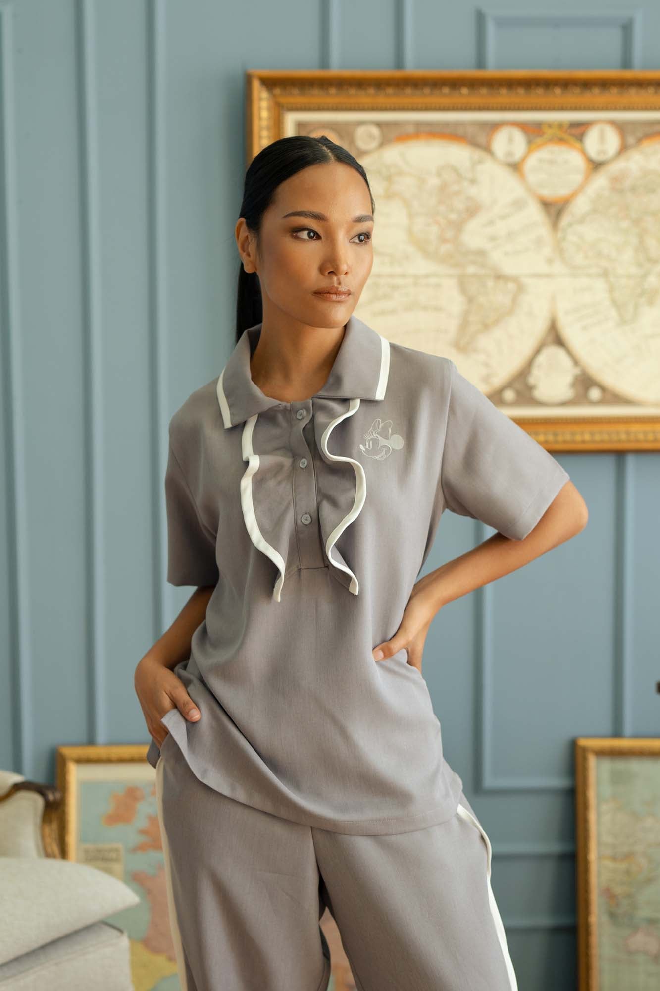 Minnie Mouse embroidery ruffle top