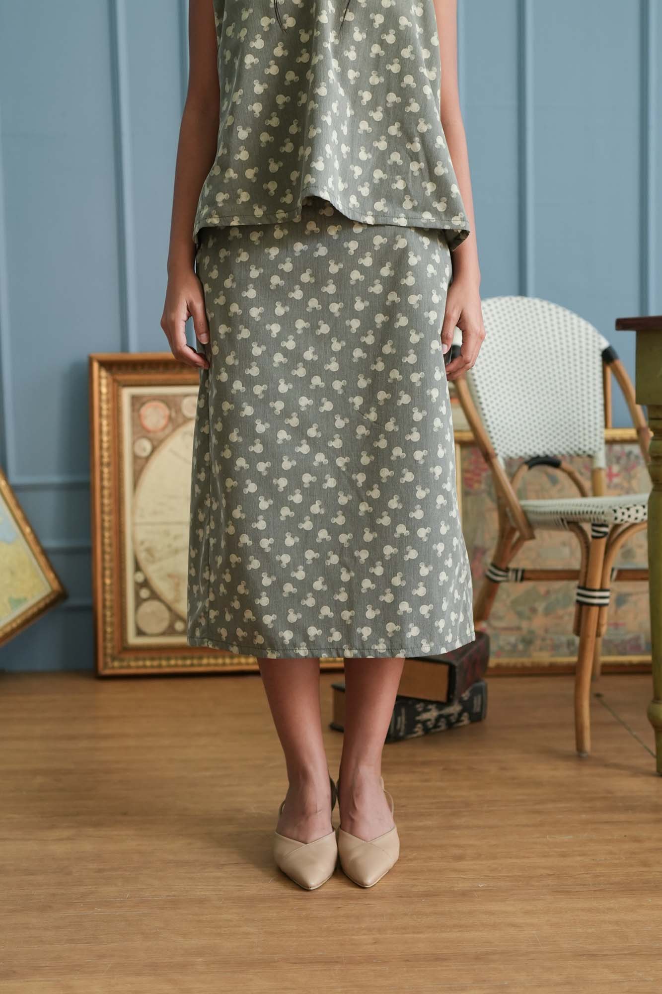 Mickey Mouse Pattern Skirt in Grey