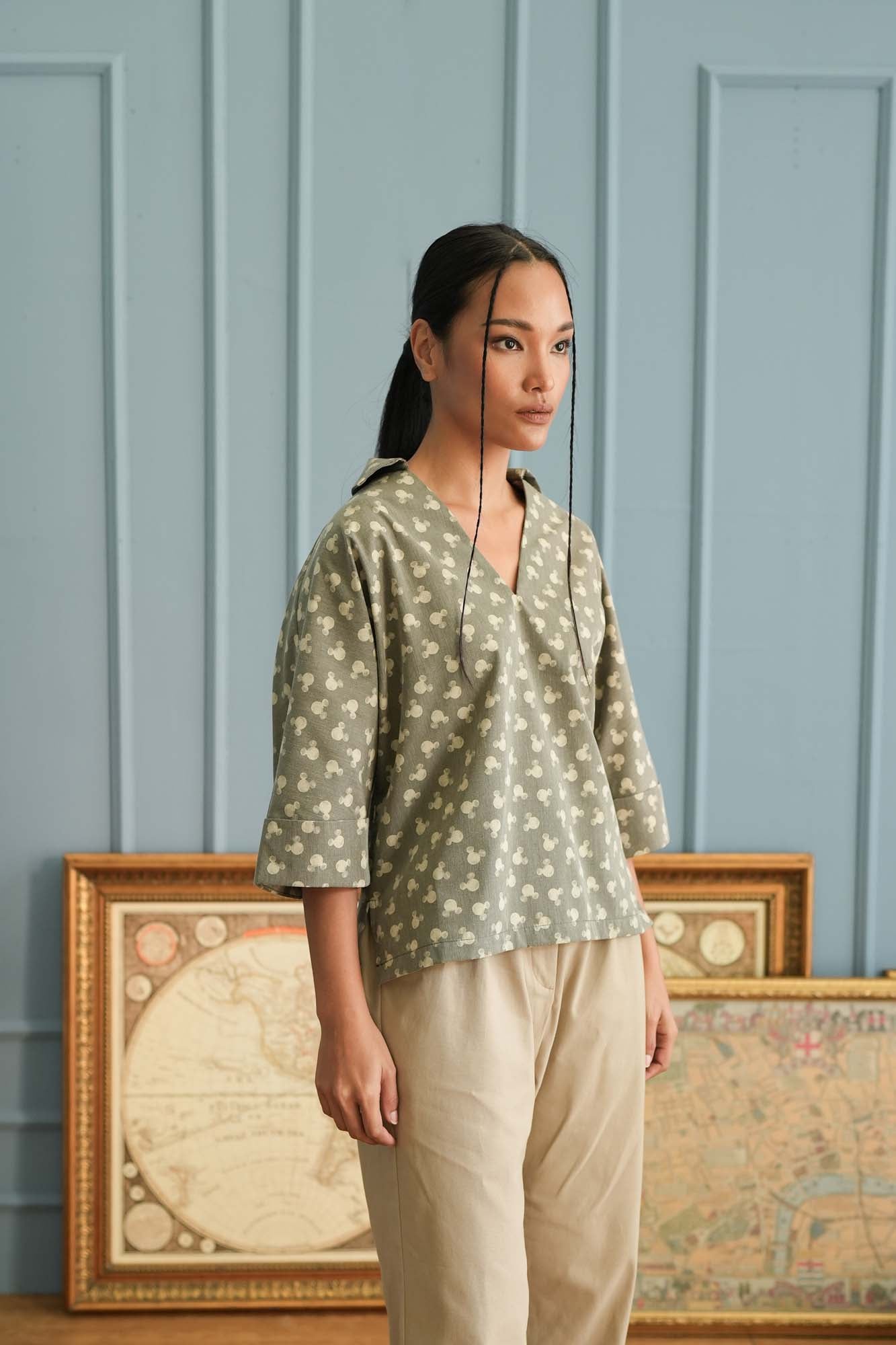 Mickey Mouse Pattern Polo Shirt in Grey